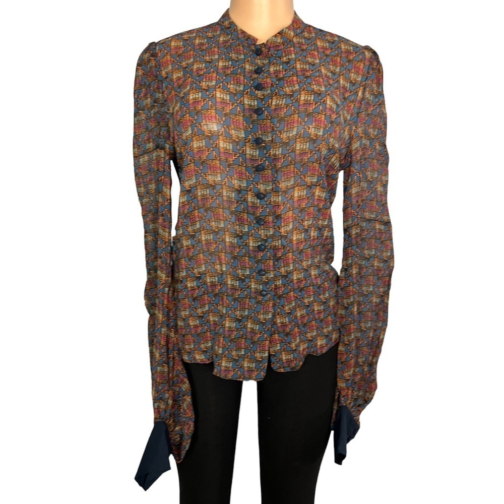 Talitha Anthropologie Geometric Pattern Silk Blouse